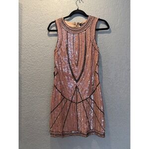 Bebe Limited Edition Peach Sequin Beaded Art Deco Mini Dress Mens Size 2 NWT